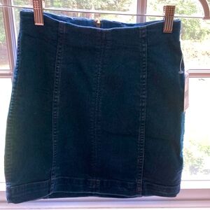 NWT Free People Mini Skirt Blue Chambray Denim Dark Wash  Size 0 zip back